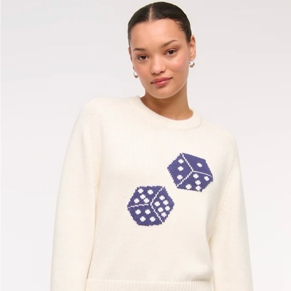Abercrombie & Fitch Sweaters - Abercrombie & Fitch A&F Madeline SweateCozy Cream Sweater with Navy Dice